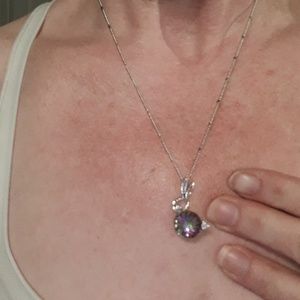New Stunning Mystic Topaz Silver Rabbit Ears Pendant Necklace.